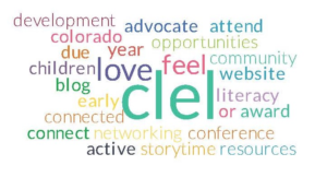 word cloud with CLEL at the center